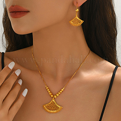 Brass Fan Shape Hoop Earrings & Pendant Necklaces Sets for Women&nbsp;GV5884