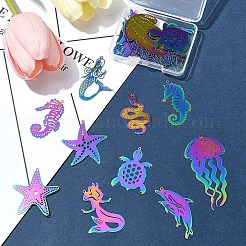 20Pcs 10 Styles Ion Plating(IP) 201 Stainless Steel Etched Metal Embellishments Pendants&nbsp;STAS-FS0001-52
