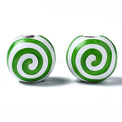 Painted Natural Wood European Beads&nbsp;WOOD-S057-030C