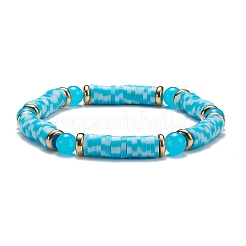 Round Imitation Jade & Handmade Polymer Clay Heishi Beads Stretch Bracelet&nbsp;BJEW-JB07454
