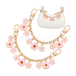 2Pcs Alloy Enamel Pink Flower Charm Cable Chain Bag Decorative Chains&nbsp;HJEW-PH02296