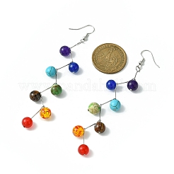 Natural & Synthetic Mixed Gemstone Round Beads Dangle Earrings&nbsp;EJEW-JE05377