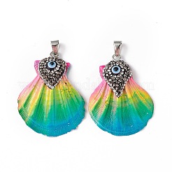 Spray Painted Natural Freshwater Shell with Rhinestone Pendants&nbsp;BSHE-G033-07B