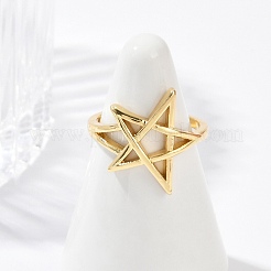 Hollow Star Brass Open Cuff Rings for Women&nbsp;RJEW-G343-11G