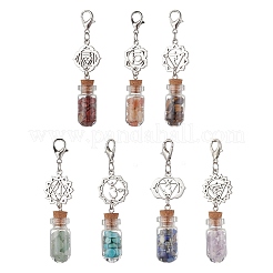 7 Chakra Natural Red Aventurine & Red Jasper & Green Aventurine & Tiger Eye & Synthetic Turquoise & Amethyst & Lapis Lazuli Chips inside Glass Wishing Bottle Pendant Decorations&nbsp;HJEW-JM03099-02