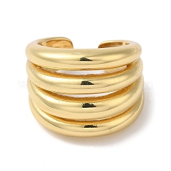 Rack Plating Brass Grooved Open Cuff Rings&nbsp;RJEW-S407-03G