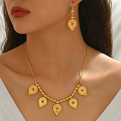 Bohemian Brass Micro Pave Cubic Zirconia Teardrop Charm Necklace & Earrings Sets for Women&nbsp;OD4014