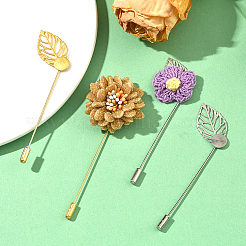 40Pcs 2 Styles Leaf Stainless Steel Round Tray Stick Lapel Pins&nbsp;JEWB-SC0001-75D