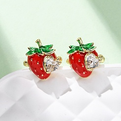 Strawberry Brass Micro Pave Clear Cubic Zirconia Cuff Earrings&nbsp;EJEW-U062-06B-G