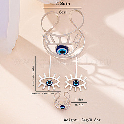 Hollow Out Evil Eye Alloy Resin Cuff Bangles & Cuff Rings & Stud Earrings Sets&nbsp;FS-WG3F92B-02