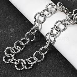 12MM Women's 304 Stainless Steel Textured Ring Link Chain Necklaces&nbsp;NJEW-A067-04P