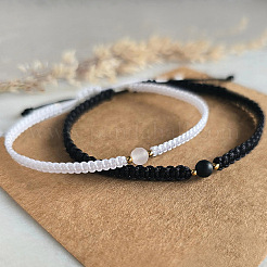 2Pcs 2 Colors Narutal Gemstone Round Bead Braided Bracelets&nbsp;QV7092