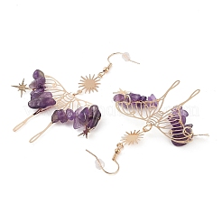 Natural Amethyst Chips Dangle Earrings&nbsp;EJEW-S214-01B