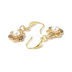 Natural Pearl Beaded Flower Dangle Earrings with Cubic Zirconia&nbsp;EJEW-B017-13G