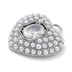 Rack Plating Brass Micro Pave Clear Cubic Zirconia with ABS Plastic Pearl Pendants&nbsp;KK-G515-55P