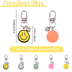 15Pcs 5 Colors Resin Enamel Smiling Face Pendant Decorations&nbsp;HJEW-YW00165