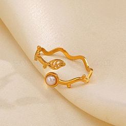 Leaf Stainless Steel Open Cuff Rings&nbsp;PW-WGA710A-01
