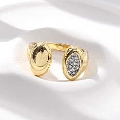 Brass Micro Pave Clear Cubic Zirconia Cuff Rings for Women&nbsp;RJEW-U041-01G