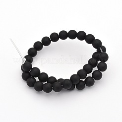 Dyed & Heated Natural Black Agate Frosted Round Beads Strands&nbsp;X-G-P088-14-8mm