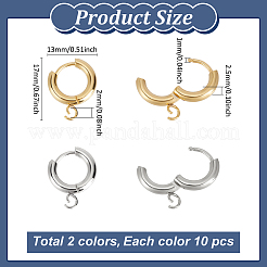 20Pcs 2 Colors 201 Stainless Steel Huggie Hoop Earring Findings&nbsp;STAS-ME0001-07