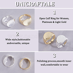 4Pcs 2 Colors Brass Flat Round Signet Ring&nbsp;RJEW-UN0002-60