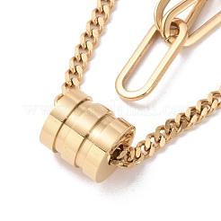 PVD Vacuum Plating 304 Stainless Steel Double Chains Multi Layered Necklace with Column Beaded for Women&nbsp;STAS-E155-11G