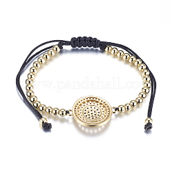 Adjustable Brass Braided Beaded Bracelets&nbsp;LS-BJEW-F282-29G-RS