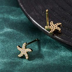 Brass Micro Pave Cubic Zirconia Stud Earrings for Women&nbsp;EJEW-F418-20G