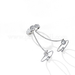 304 Stainless Steel & Crystal Rhinestone Chain Connected Multi Cuff Open Rings&nbsp;WG63793-02