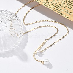 Ion Plating(IP) 304 Stainless Steel & White Plastic Pearl Round & Oval Pendant Necklaces for Women&nbsp;NJEW-P320-17G