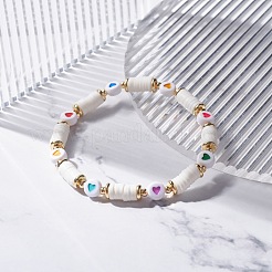 Heart Pattern Heishi Beads Stretch Bracelet for Women&nbsp;BJEW-JB07216