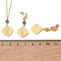 Rhombus 304 Stainless Steel Enamel Flower Pendant Necklaces & Stud Earrings Sets&nbsp;SA-CBA2C2A-02G