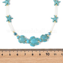 Summer Beach Dyed Synthetic Turquoise Starfish Turtle & Natural Shell Column Graduated Beaded Necklaces with Natural Apatite Faceted Round Beads&nbsp;NJEW-JN06601-02