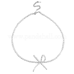 Resin Pearl Beaed Bowknot Pendant Necklaces for Women&nbsp;NJEW-K386-02A-P