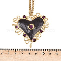 304 Stainless Steel Enamel Heart Pendant Wheat Chain Necklaces&nbsp;NJEW-P430-04B-G
