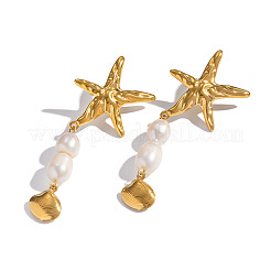 Stainless Steel Starfish with Shell Shape Dangle Stud Earrings&nbsp;YU0705