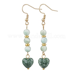 Natural Glass & Natural Green Spot Jasper Dangle Earrings for Women&nbsp;EJEW-JE06956