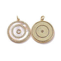 Flat Round Brass Micro Pave Cubic Zirconia Pendants&nbsp;KK-G406-19G