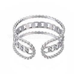 Non-Tarnish 304 Stainless Steel Curb Chain Open Cuff Ring&nbsp;RJEW-T023-58P