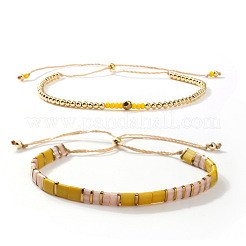 Summer Adjustable Glass Rectangle Tile Beaded Slider Bracelet Sets&nbsp;JD2335-1