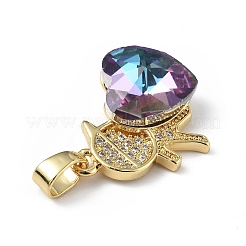 Real 18K Gold Plated Rack Plating Brass Micro Pave Clear Cubic Zirconia Pendants&nbsp;KK-C015-21G-05