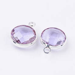 Silver Color Plated Brass Glass Flat Round Charms&nbsp;X-GLAA-M003-A-12S