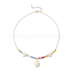 Beach Synthetic Turquoise Turtle Starfish Pendant Necklaces&nbsp;NJEW-JN05251