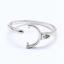 Anti-Tarnish Adjustable Rhodium Plated 925 Sterling Silver Cuff Finger Design Ring Mounts Fittings with Pearl Seat&nbsp;STER-I016-045P