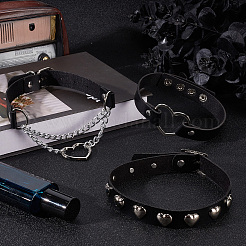 3Pcs 3 Styles Punk-style Imitation Leather Chocker Necklaces&nbsp;NJEW-CL0001-25