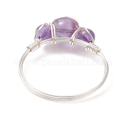 Natural Mixed Gemstone Round Beaded Finger Rings&nbsp;RJEW-JR00570