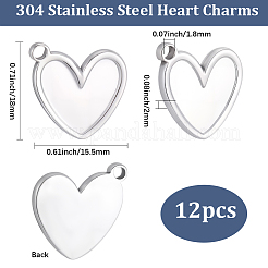 12Pcs 304 Stainless Steel Pendants&nbsp;STAS-BBC0010-12
