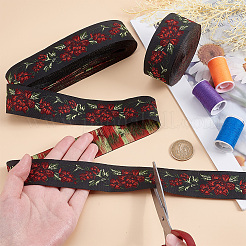 6.8M Flat Ethnic Style Polyester Jacquard Flower Ribbon&nbsp;LS-OCOR-WH0082-133A