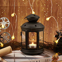Portable Iron Candle Holder with Clear Glass Window&nbsp;AJEW-WH0299-85B