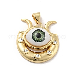 Evil Eye with Moon Brass Micro Pave Clear Cubic Zirconia Pendants&nbsp;KK-G419-10G-02